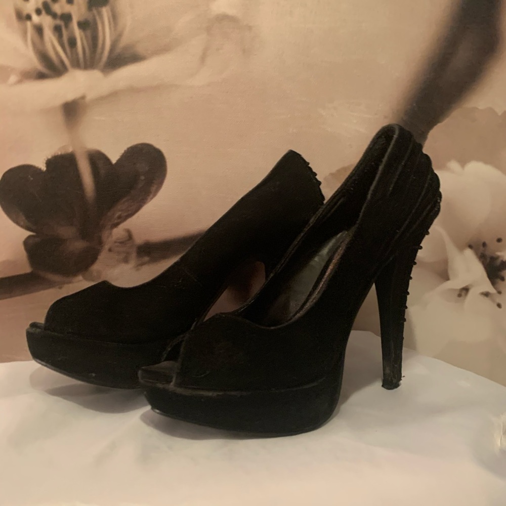 Black Suede like material 5 inch platform heels